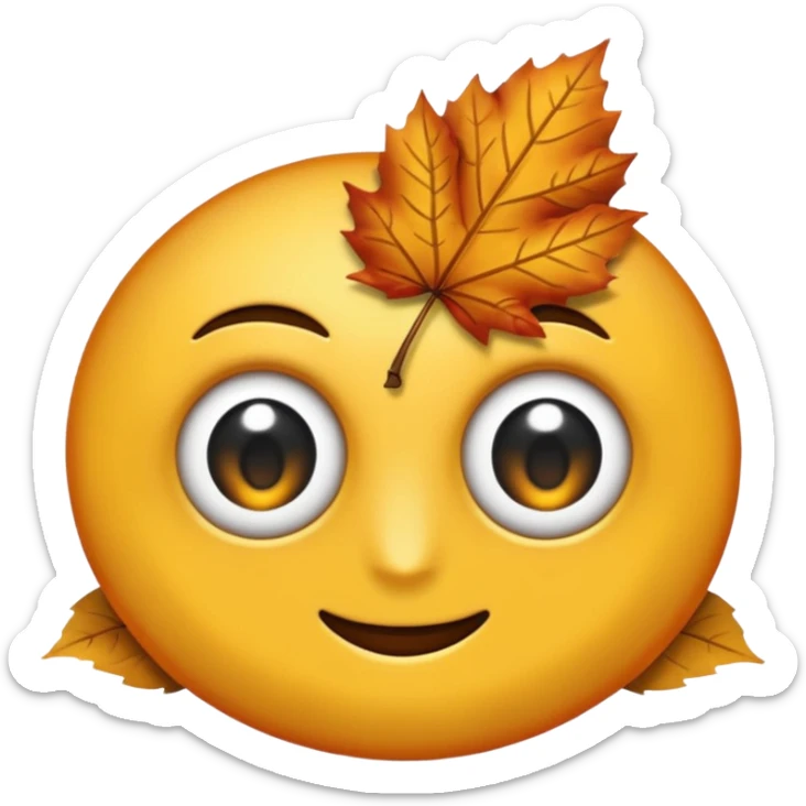 emoji, feuille d'érable couleur vermeille, deux yeux ronds noirs brillants sticker