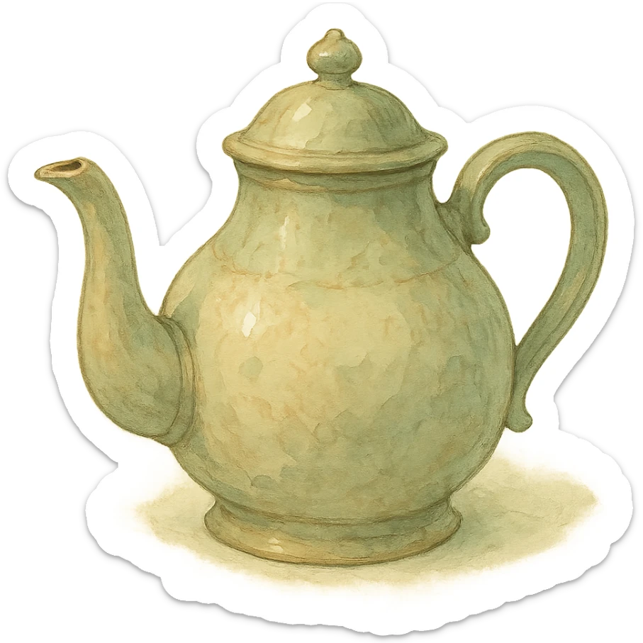 vintage teapot, natural colors, soft, fairy-like atmosphere, no background, square size sticker