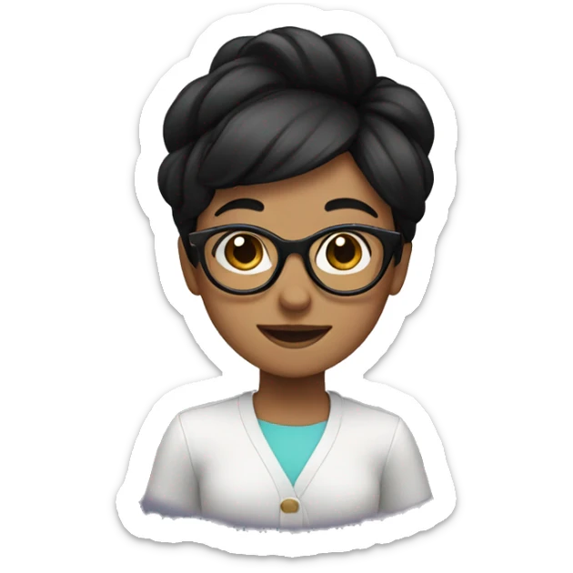 girl black hair and round glasses waving sticker