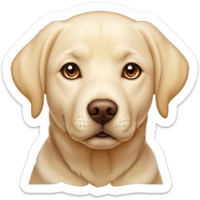 Cinematic Noble Cream Labrador Portrait Emoji, Poised and regal, with a strong, athletic build and a smooth, well-groomed cream Fur, deep-set soulful warm eyes, Simplified yet sharp and sophisticated features, highly detailed, glowing with a soft, dignified glow, high shine, intelligent and gentle, stylized with an air of grace, focused and attentive, soft glowing outline, capturing the essence of a watchful and loving companion, so majestic it feels as though it could bound out of the screen with effortless authority! sticker
