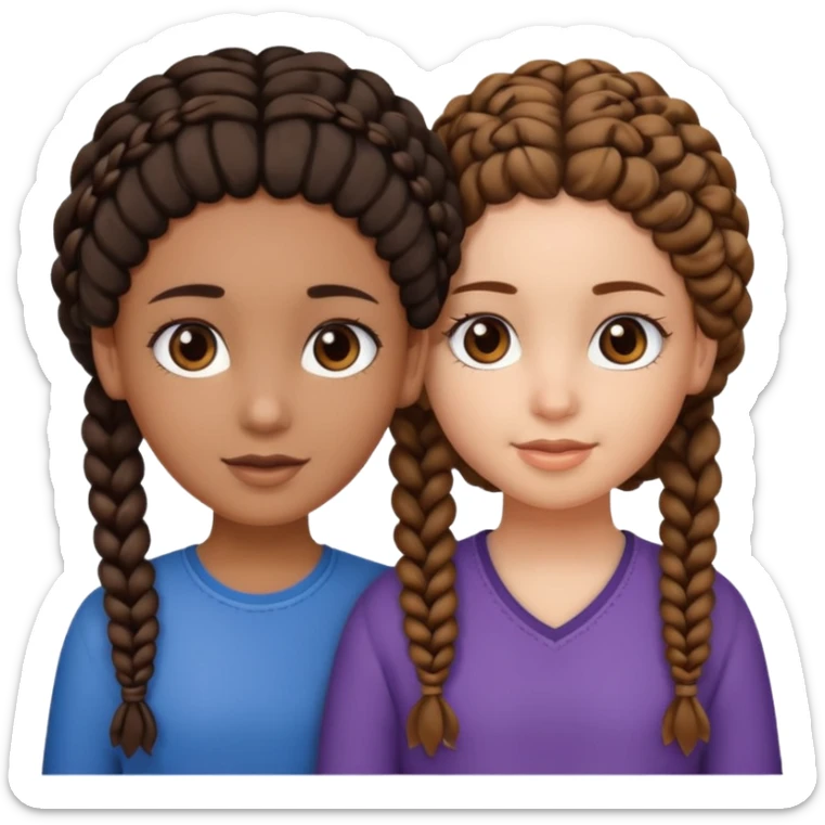 2 girl best friends. One is black with braids and brown eyes. One is white with curly brown hair with brown eyes.  sticker