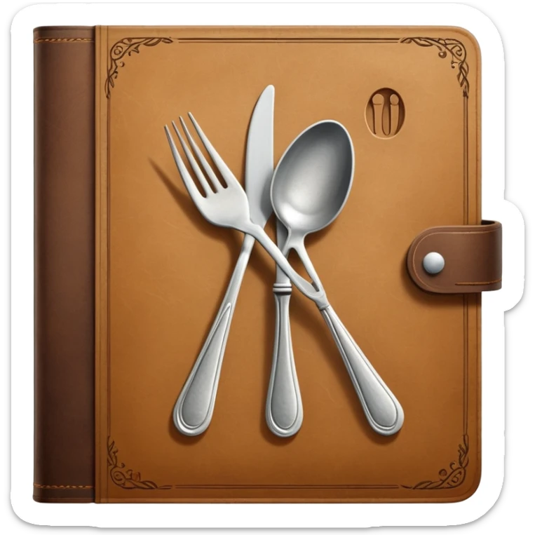 Closed cookbook with a fork and spoon symbol on the cover – collection of recipes sticker