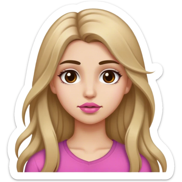 Girl with long dirty blonde hair, brown eyebrows, brown eyes, pinkish lips sticker