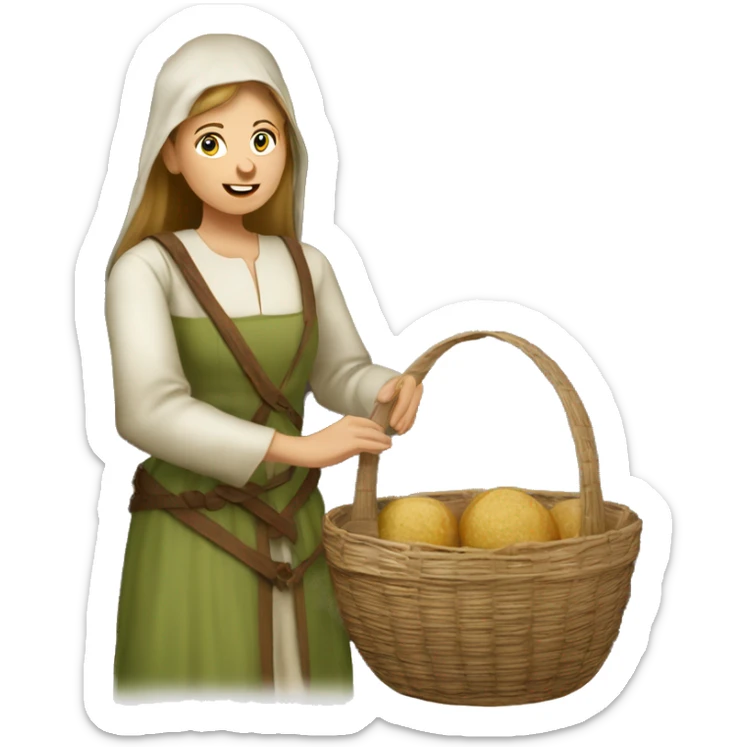 medieval market caucasian femal visitor with a basket sticker