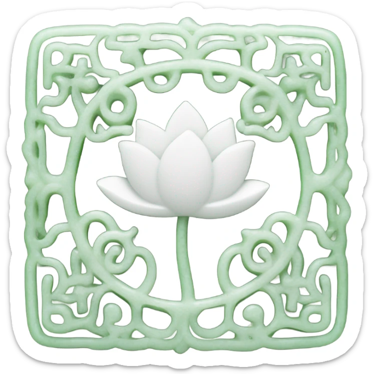 A whole white Rectangle shaped outline, Chinese style water-lily-patterned jade ornament sticker