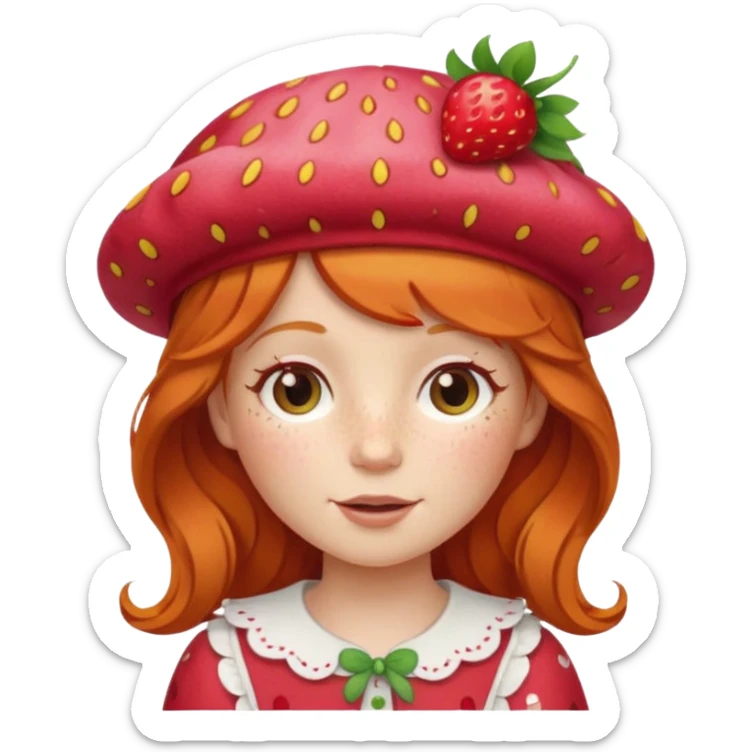 strawberry shortcake ginger girl with freckles and a strawberry hat sticker