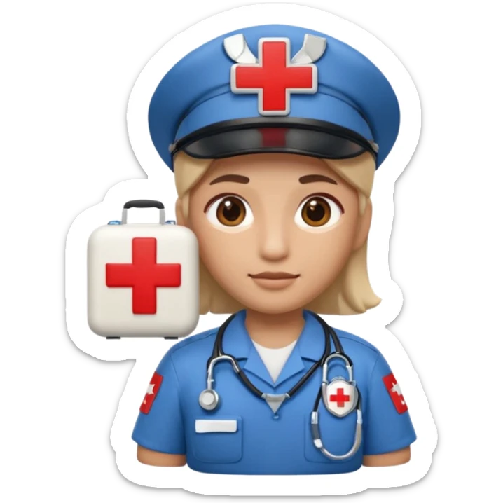 Apple Memoji-style 3D emoji of a paramedic with a red cross badge and medical kit, rounded shapes, soft shading, no background.
 sticker