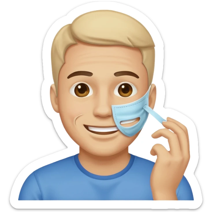 Un homme heureux qui enlève son masque de personne heureuse mais qui est malheureux au fond sticker