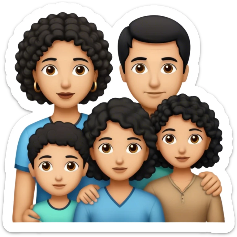 indian family with one dad and one son straight hair and one mom and one daughter curly hair sticker