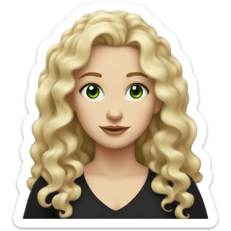 white girl with blonde curly to wavy hair green eyes wearing a black top sticker