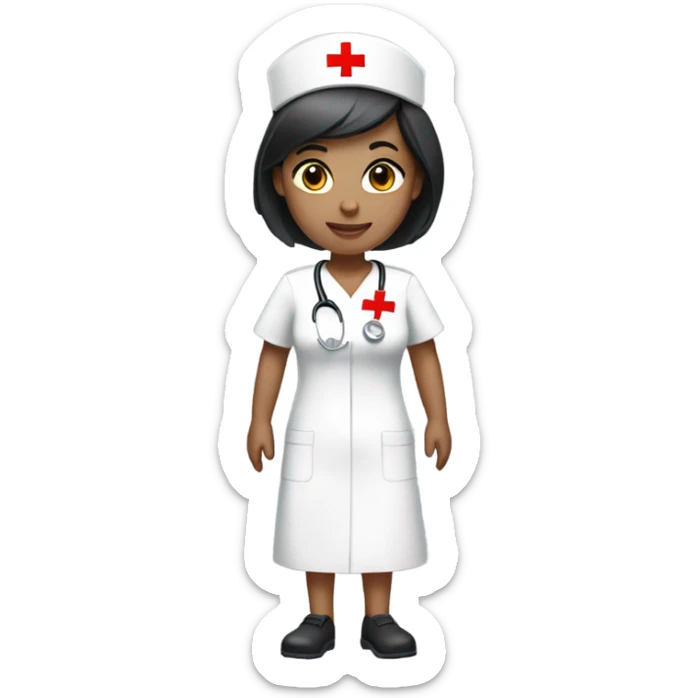 super short black straight hair female nurse with red cross sign hat wearing dress sticker