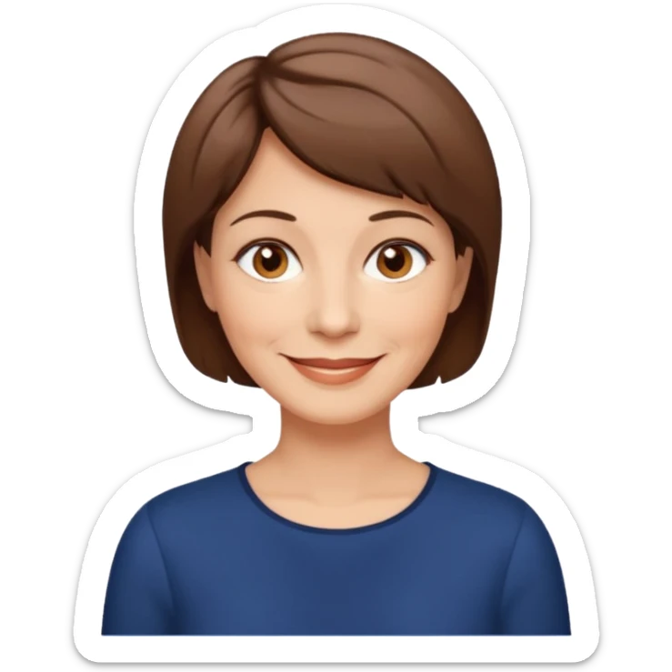 Woman 60, brown short hair hair, brown eyes, smiling sticker
