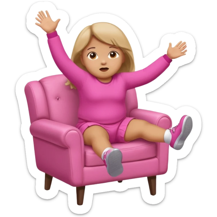 Little Girl fat but not too fat falling off of a chair half in the air chair with pink clothes on sticker
