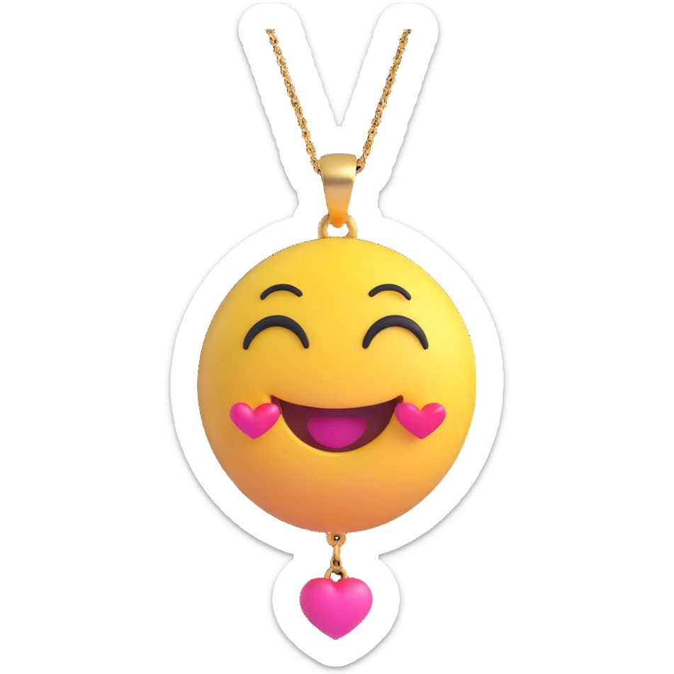 3D smiley emoji, large eyelashes, girly, heart-shaped necklace, smiling sticker