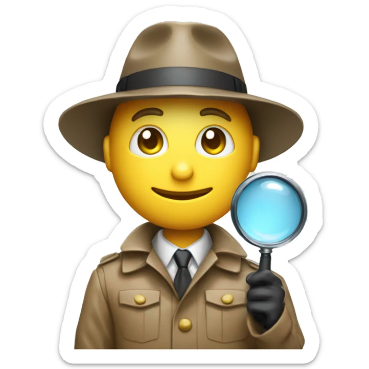 a man in a detective suit, in a raincoat, with a hat and a magnifying glass in his hands. White skin sticker