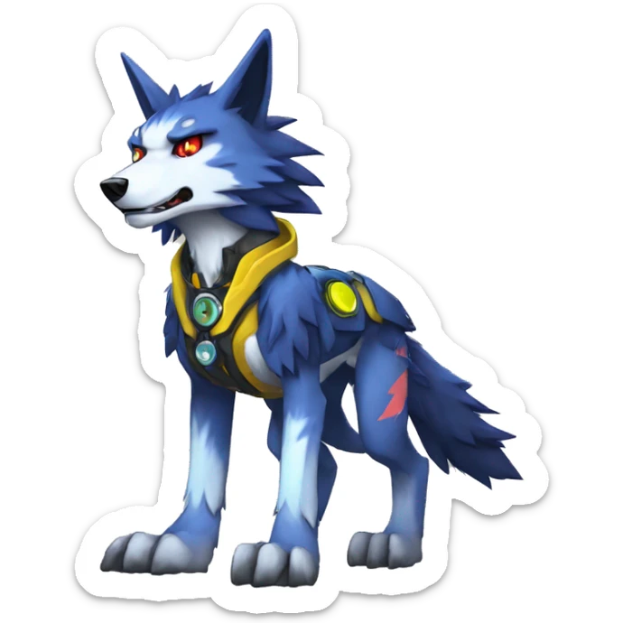 Cool Edgy Colorful Digimon-Fakemon-Wolf with edgy markings full body sticker
