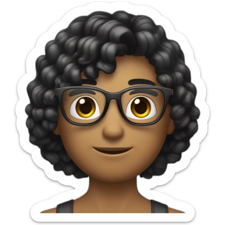 Beau jeune brun cheveux noir bouclé coupe dégradé avec une tortue met de lunette noir et grand de taille et musclé sticker