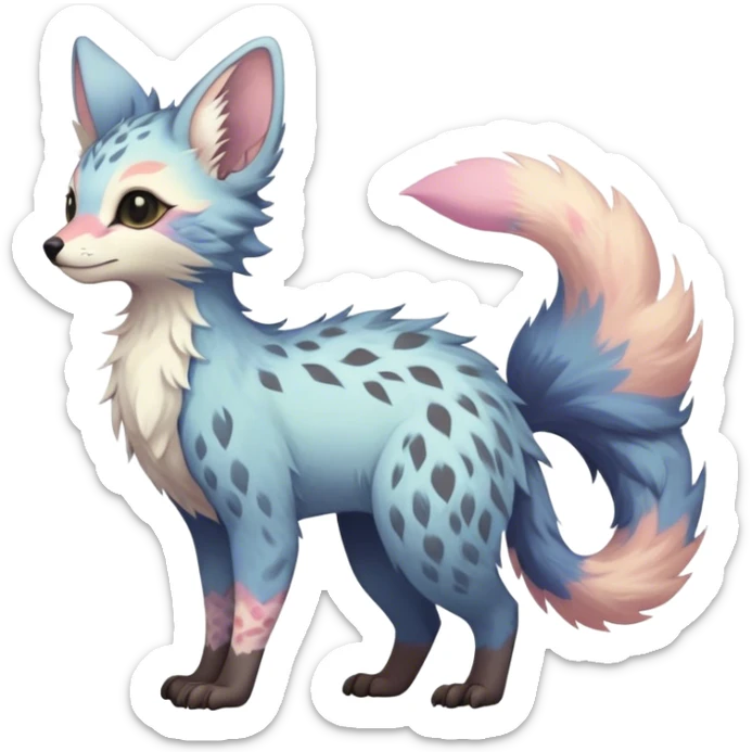 Epic Feral Rare Fantasy pastel Vernid-Trico-species by LiLaiRa, random markings, tufted tail, tufted ears, full body sticker