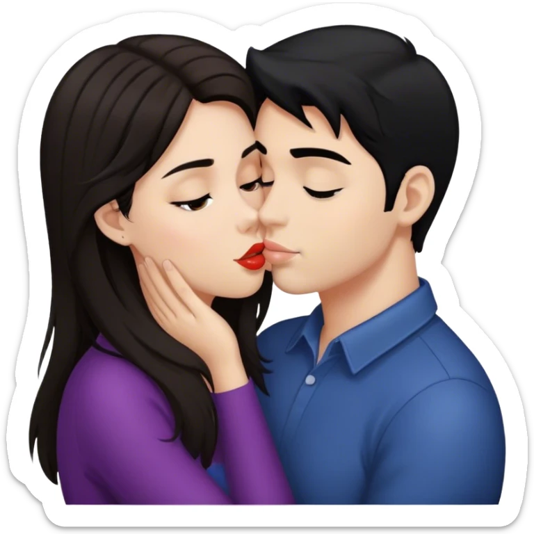 Girl with dark brown hair kissing guy with black hair  sticker