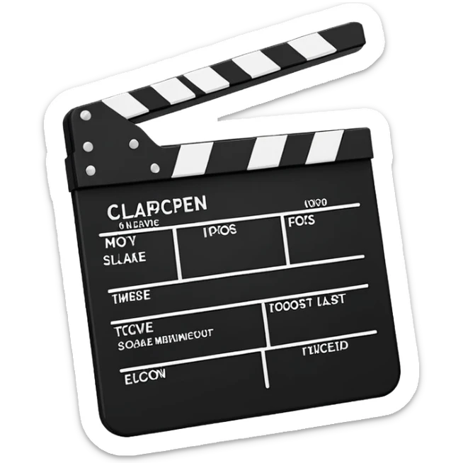 minimalist film clapperboard, simple movie slate with clear black and white design, classic cinema clapper sticker
