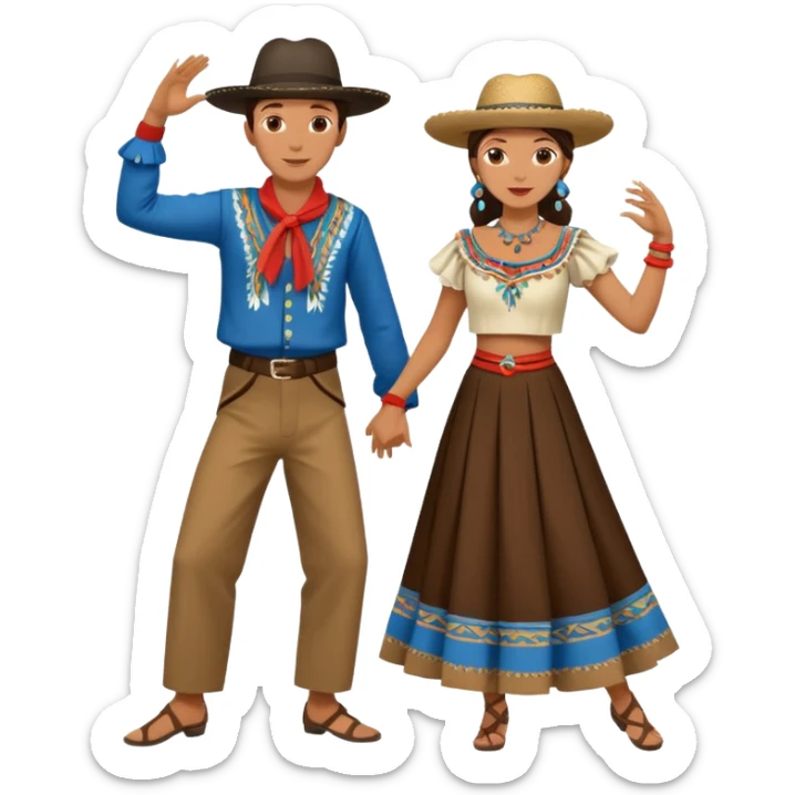 couple dancing malambo, Argentine folk dance, traditional gaucho attire sticker