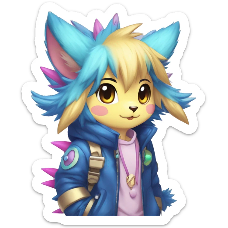 Anthro Scalie Spiky Cool Edgy Magical Shiny Colorful Pastel Sparkle Anime Chibi Fantasy-Animal-Fakémon-Pokémon-Hybrid Fur Sona Aesthetic Full Body sticker