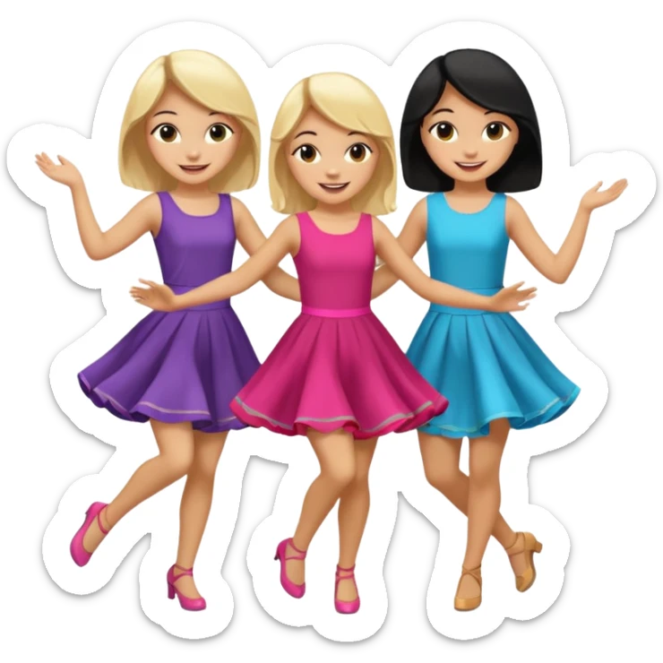 Emoji of 3 Girls dancing one with blonde hair, one tan and one with black hair sticker