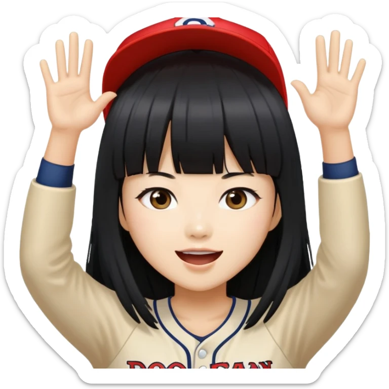 East Asian woman with long black straight hair and bangs cheering for Doosan Bears baseball team sticker
