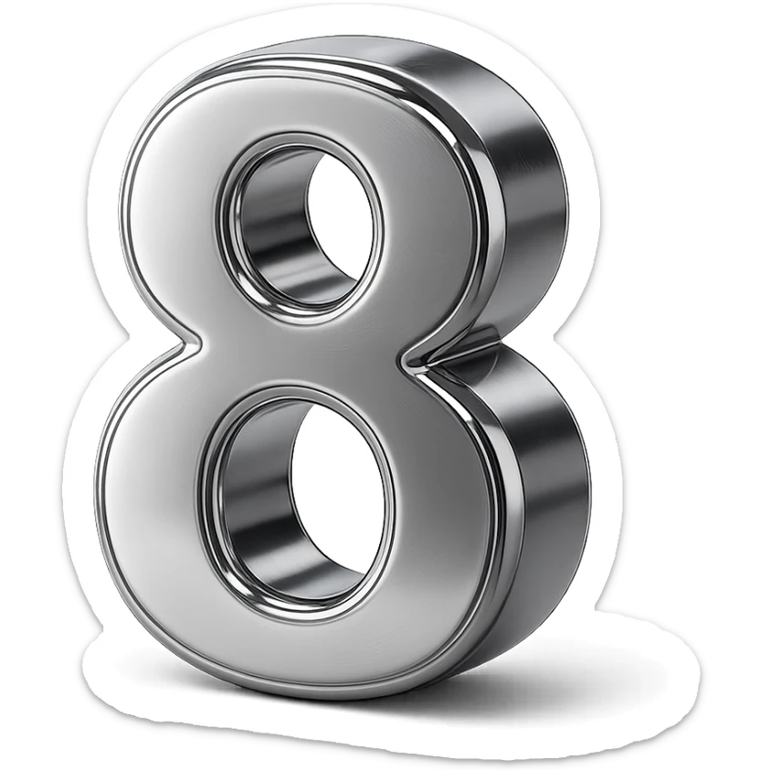 number 8 in chrome 3D emoji style sticker
