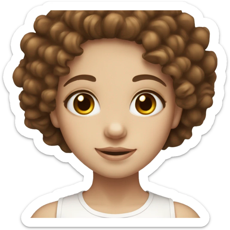 feminine girl, curly brown hair, white skin, cute, brown dolly eyes sticker
