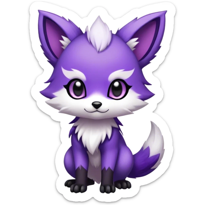  High quality Cute Cool Kawaii edgy Chibi Fur-Sona Purple fur, white belly, white tail-tip, black legs, Fakemon-creature-animal-vernid-hybrid Full Body, facial markings sticker