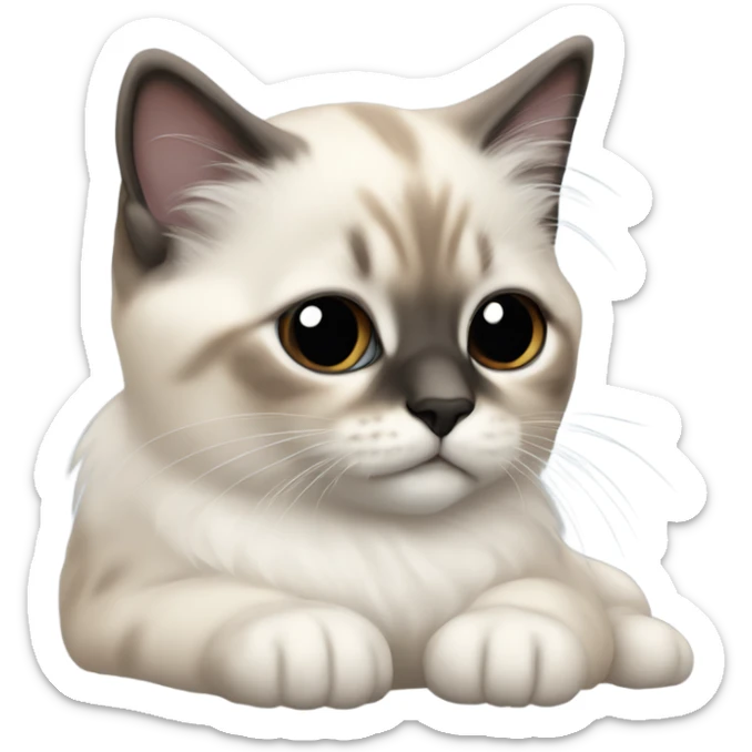 an entire birman kitten, small face, some spots of dark on the ears and middle of the face, laying down relaxed on a shoulder. sticker