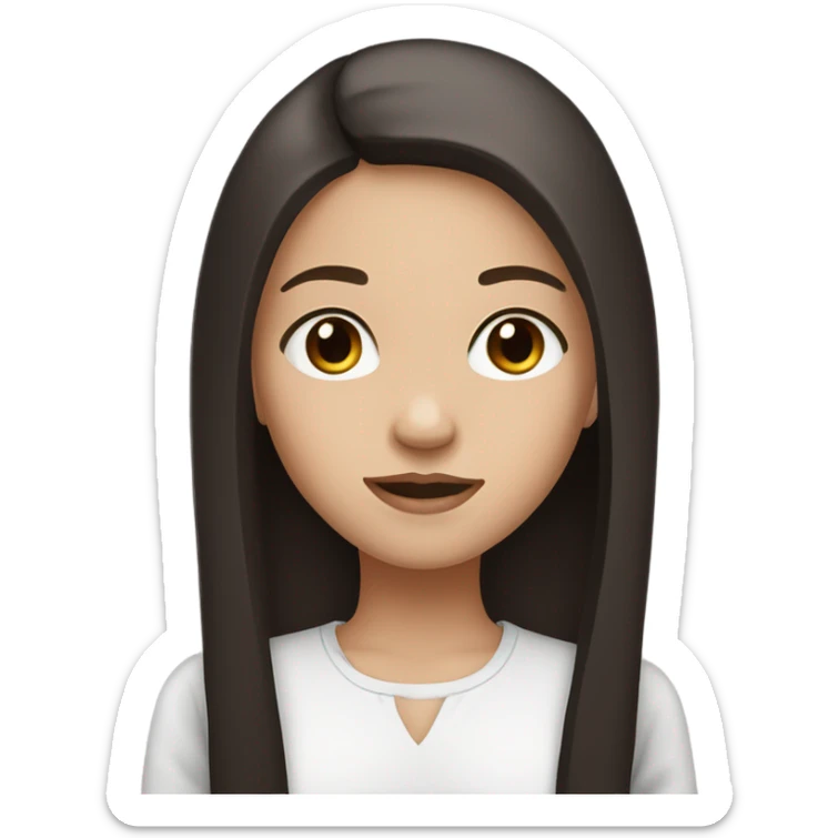 fair skin girl with brown eyes and long straight darkbrown middle part and black top sticker