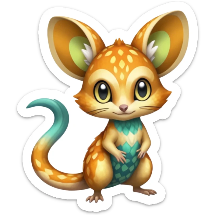 Shiny furry scaley Meloetta-Vernid-Trico-Gerbil-Genet-Pokémon-Fakémon-hybrid-fusion-creature sticker