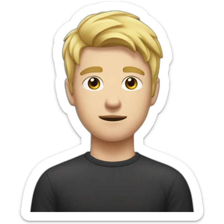 light haired white young man in dark t-shirt with both fists clenched to his forehead in loss sticker