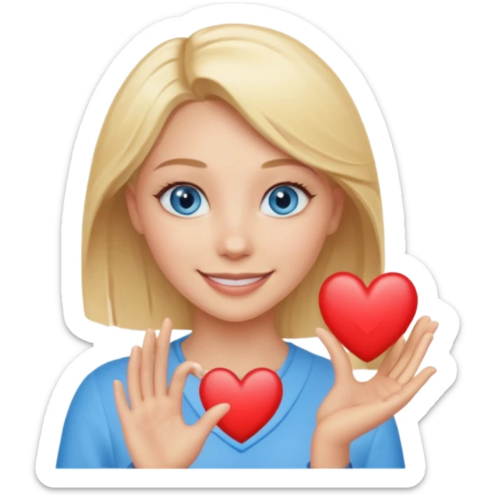 Une femme blonde yeux bleus qui envoi cœur sticker