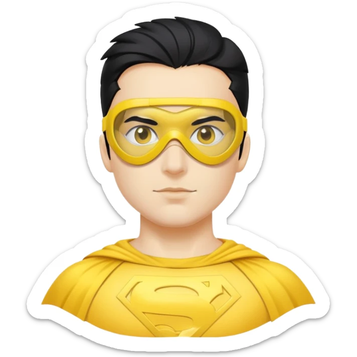 Superhero with yellow mask and white goggles that shows his black hair sticker