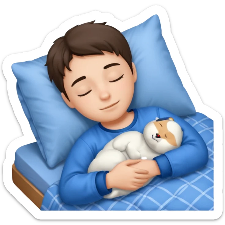 middle school student in pajamas, tucked in bed, sleeping soundly, gentle smile sticker