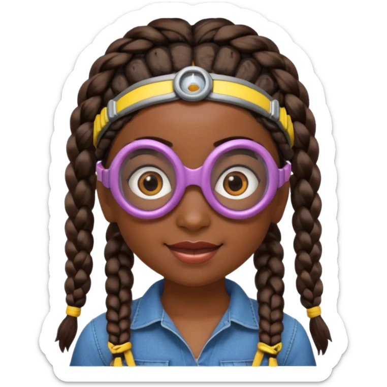Minion emoji and a smurk like this emoji but a minion so basically that emoji with the goggles and the hair and not a funny head shape 😏  black girl with braids black girl / dark. Skinned girl sticker