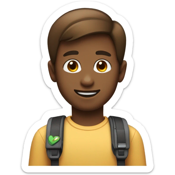 Create an emoji of a boy with brown hair and not-so-brown skin holding a Nintendo Switch and winking sticker