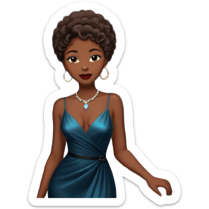 Black female jazz singer outside a jazz club at night in Paris, with city lights and Eiffel Tower in background sticker