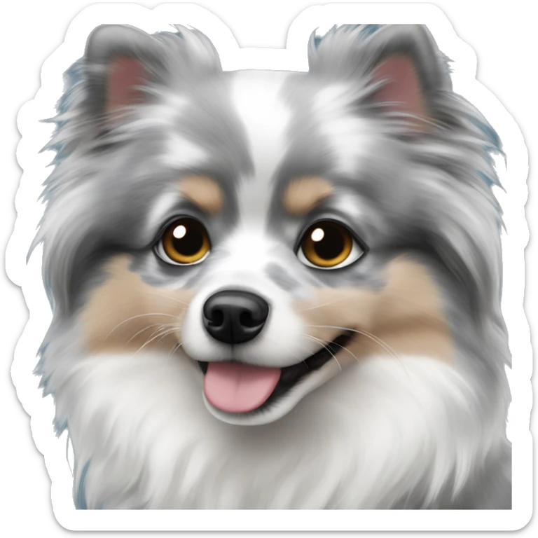 Blue Merle Pomeranian with blue eyes that just happens to have gray and black spots only sticker