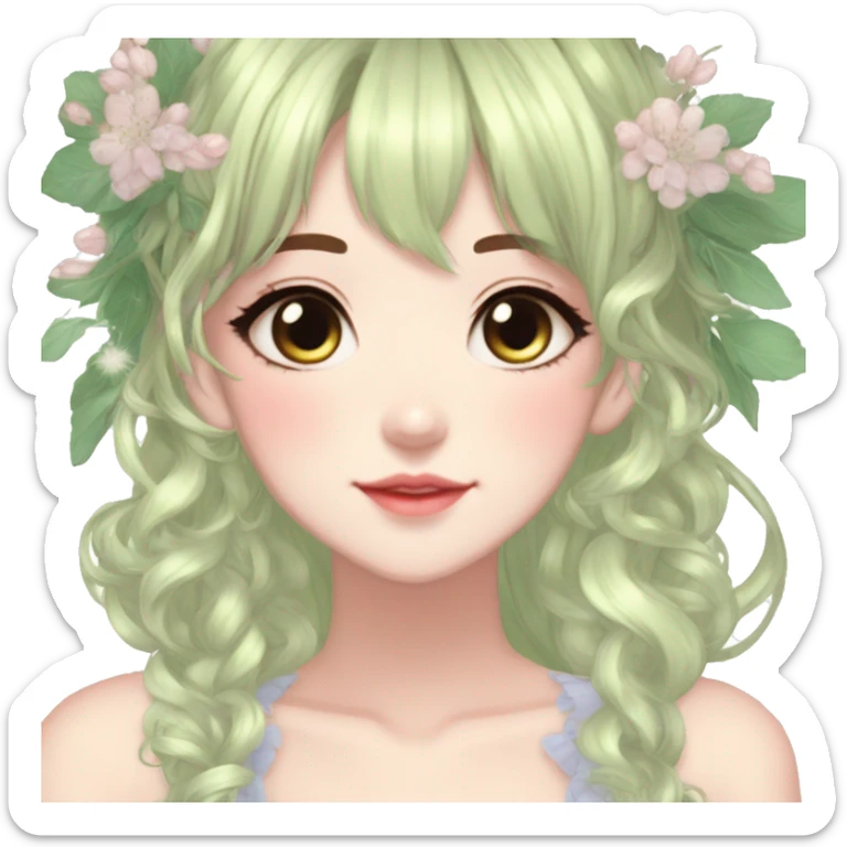 Cute gorgeous pretty attractive anime lady beautiful hair with gorgeous dress fairycore cottagecore pastelcore detailed high quality trending VOGUE aesthetic sticker