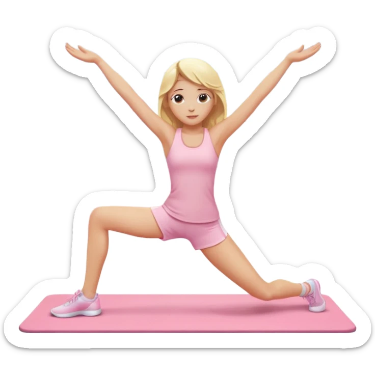 Cinematic Realistic angelic blonde girl stretching in light pink gym sticker