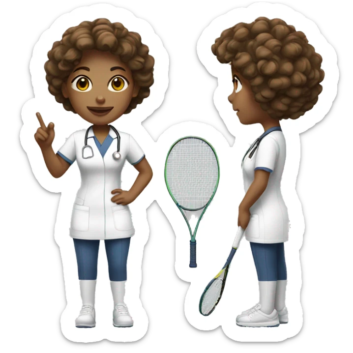 White female nurse playing tennis with brown short curly hair  sticker