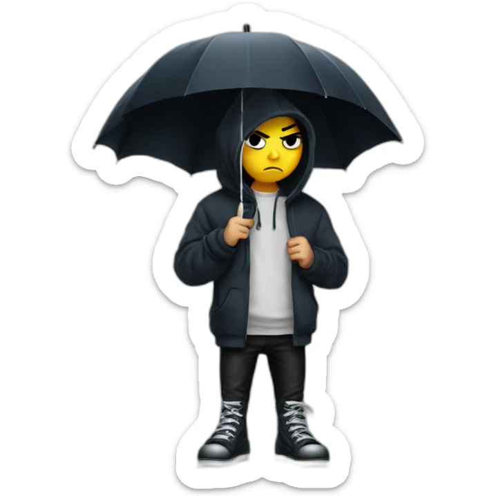 Angry emo kid in hoodie with umbrella in rich owens shoes sticker