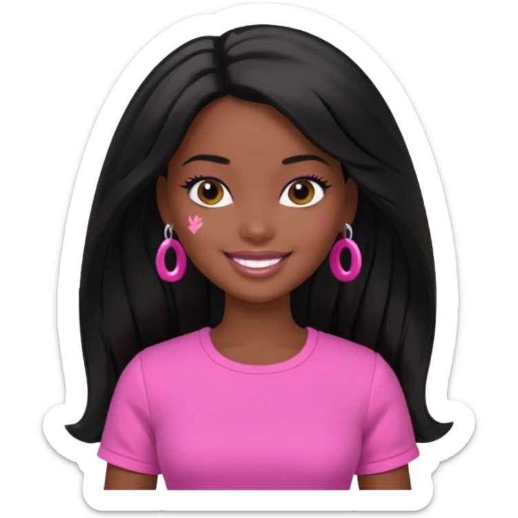 Make skin Darker skin Black barbie, long black  hair, pink  shirt  sticker