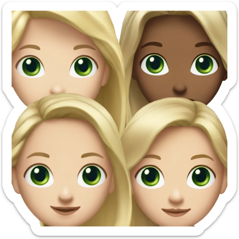 3 girlsone with long blonde hair, one with short blonde hair, one with short brown hair. Blueish green eyes for all sticker
