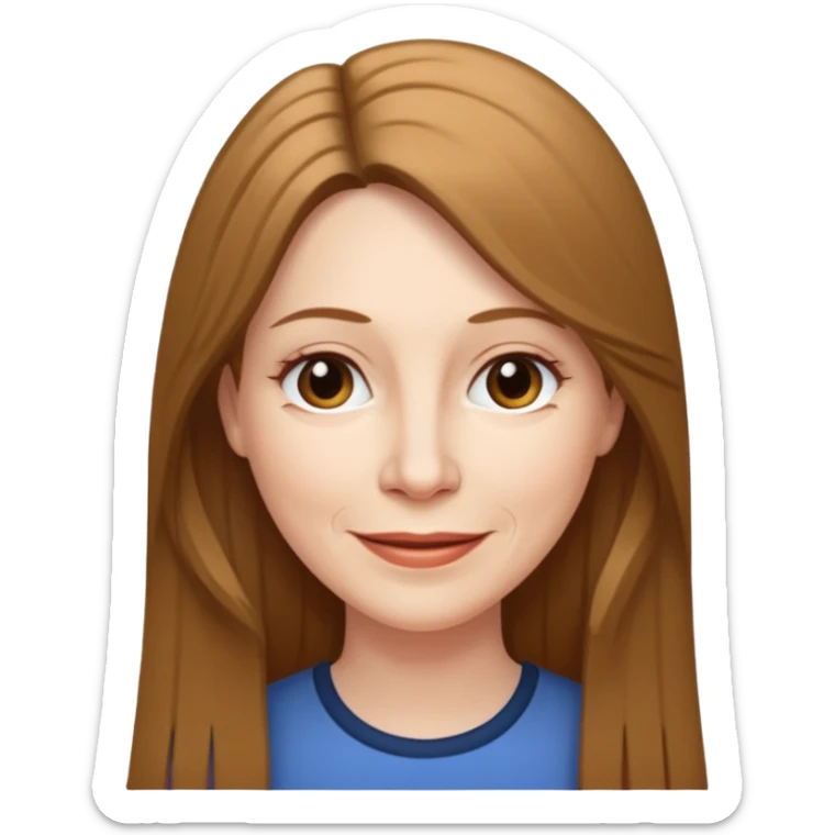 50 yr old white woman pale long brown hair small smile, straight hair sticker