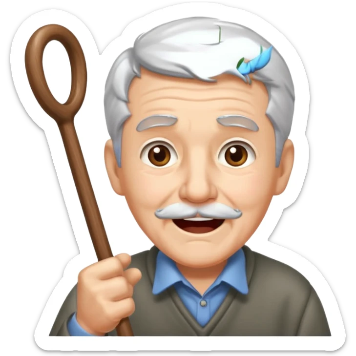 A grey-hair grandpa fan with cane in hand, cheer loudly with youthful spirit. sticker